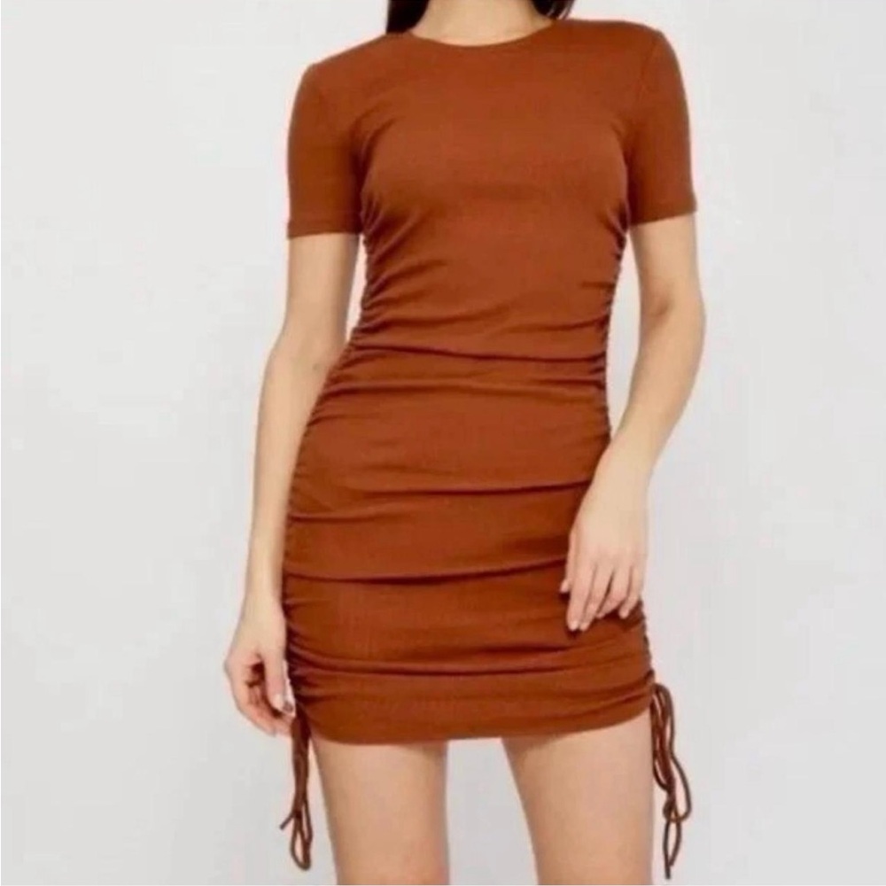 Zara Rust Ruched Mini Dress - Picture 3 of 3